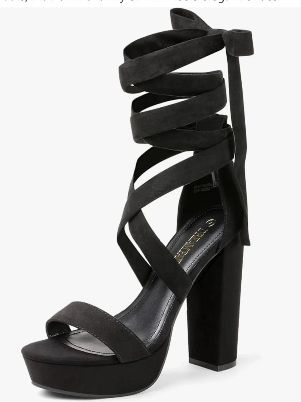 NIB/NWT Dream Pairs Suede Black Platform Block Heel Sandal with Sexy Ankle Tie